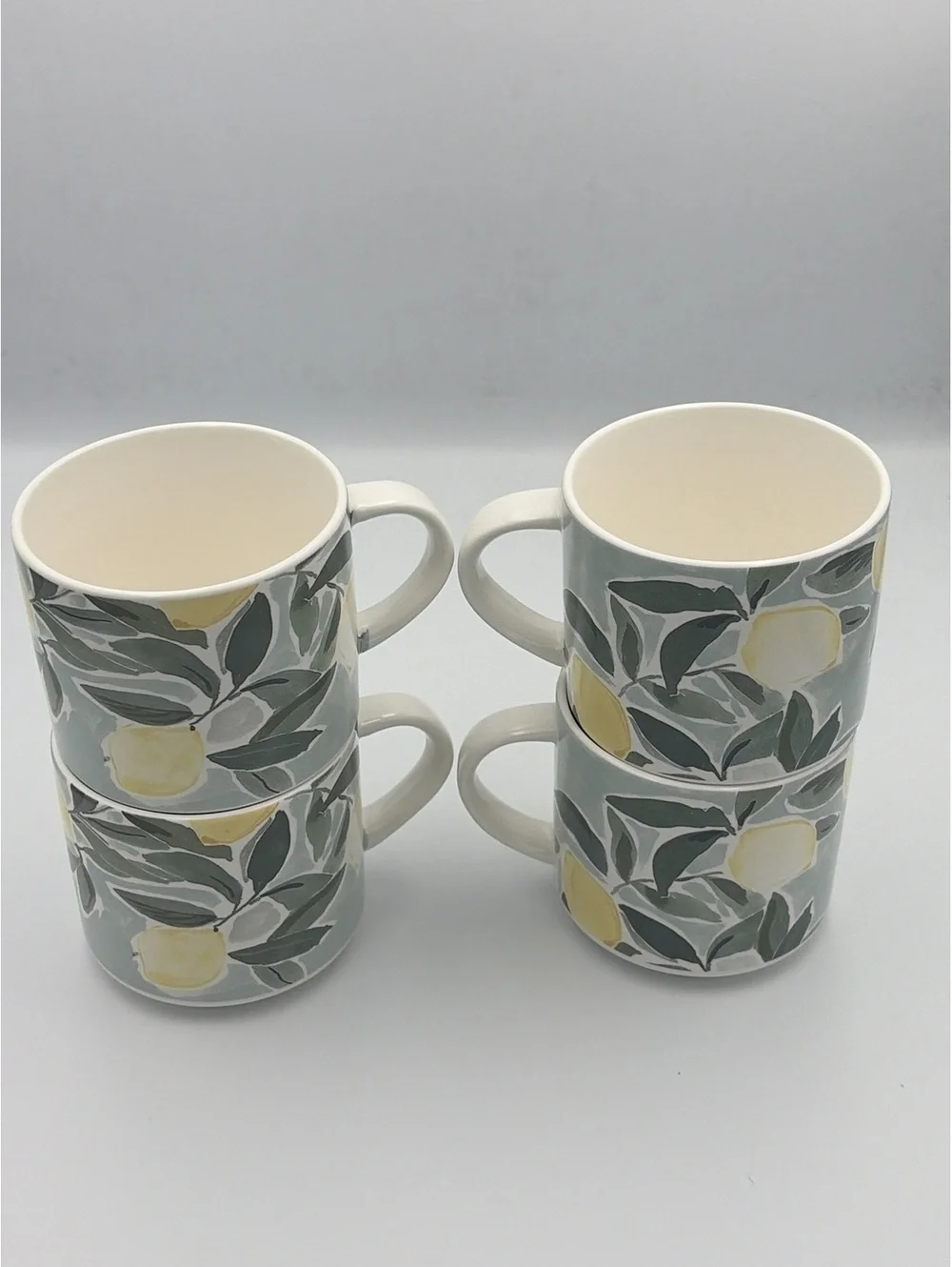 Pottery Barn Lot of 4 Coffee Mugs Rebecca Atwood Lemon Stoneware Cups